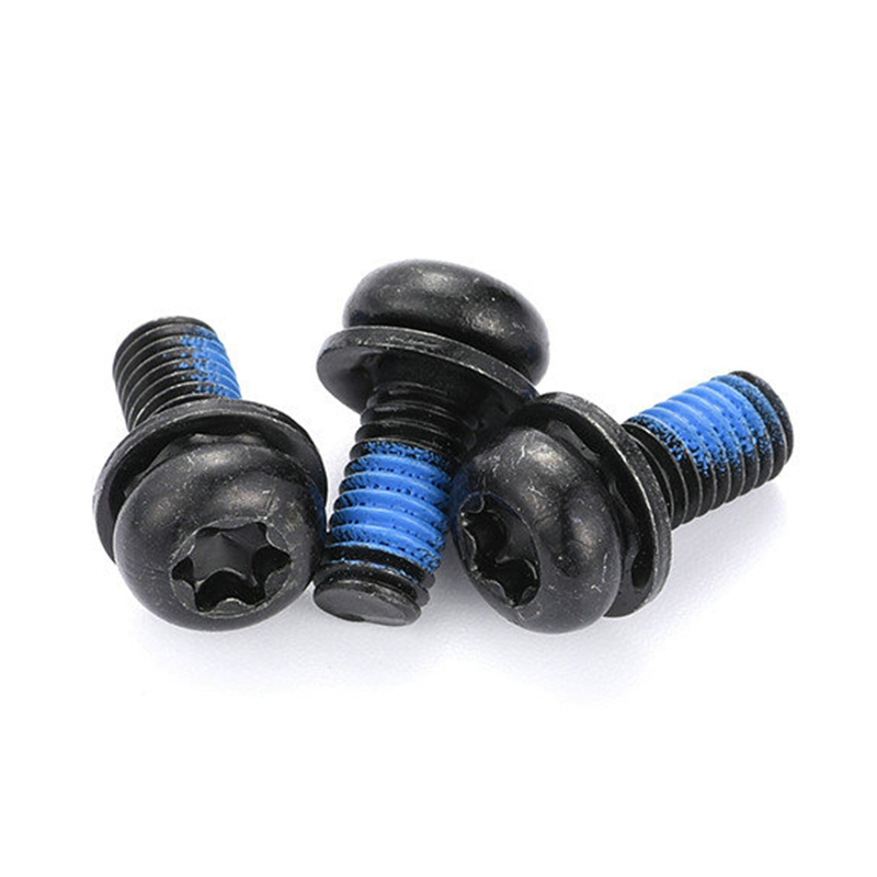 Fekete, kerek fejű torx micro mini hármas rögzítőcsavar nylon tapasszal Fekete, kerek fejű torx micro mini hármas rögzítőcsavar nylon tapasszal